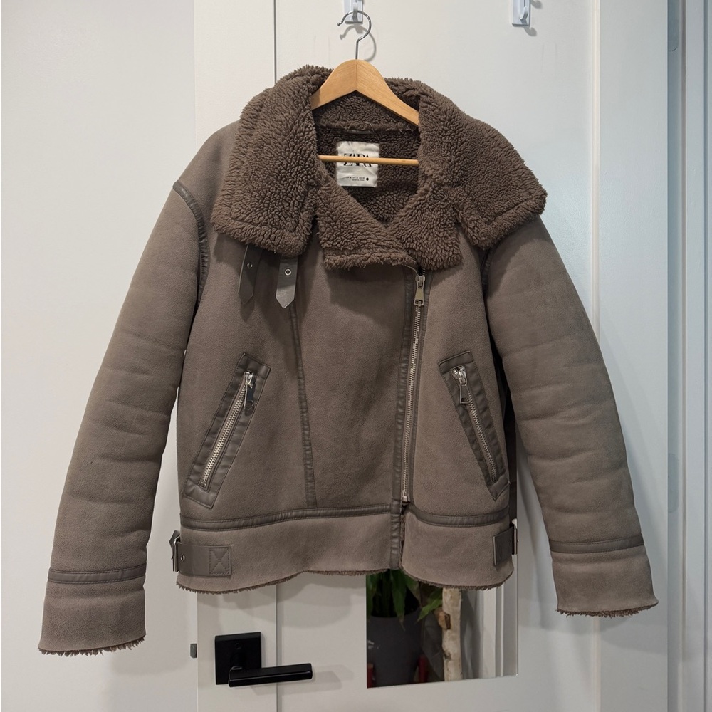 Zara Faux Leather Shearling Biker Jacket